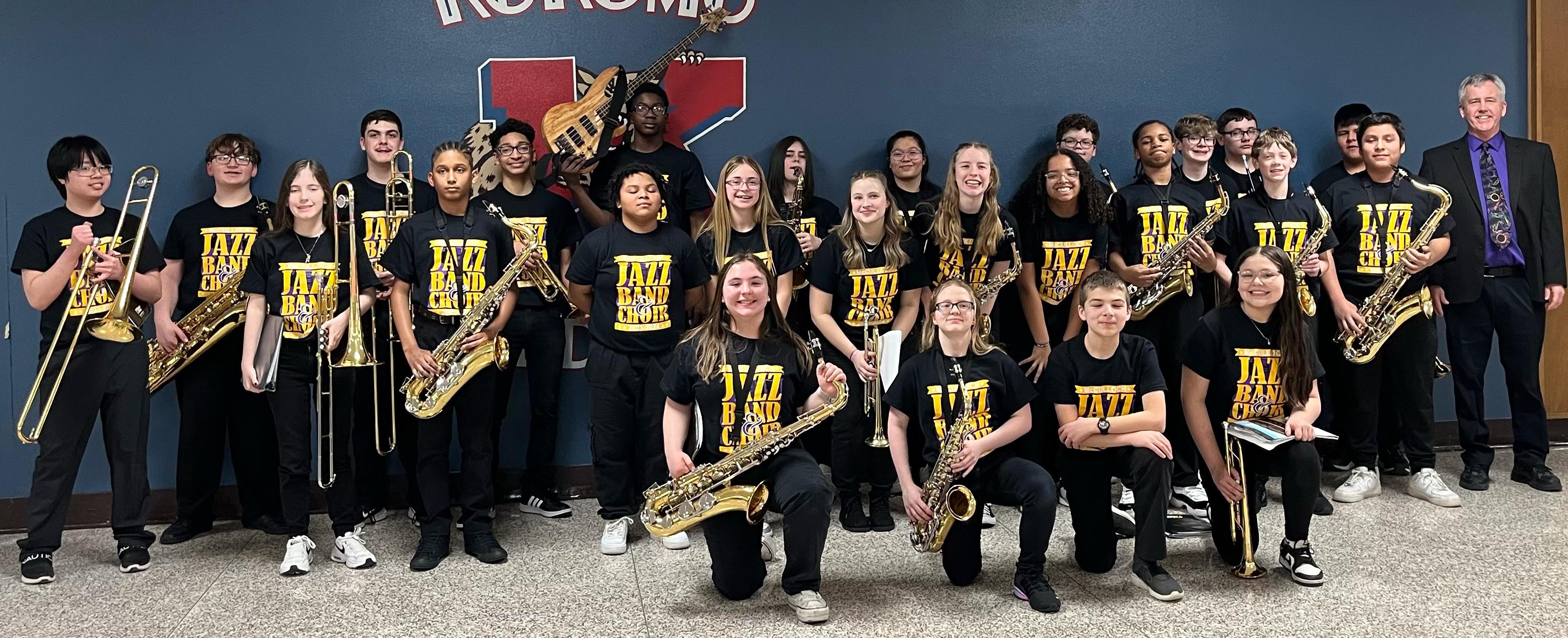 The McCulloch Junior High School jazz band poses with their Gold award at the ISSMA Jazz Competition in March 2024