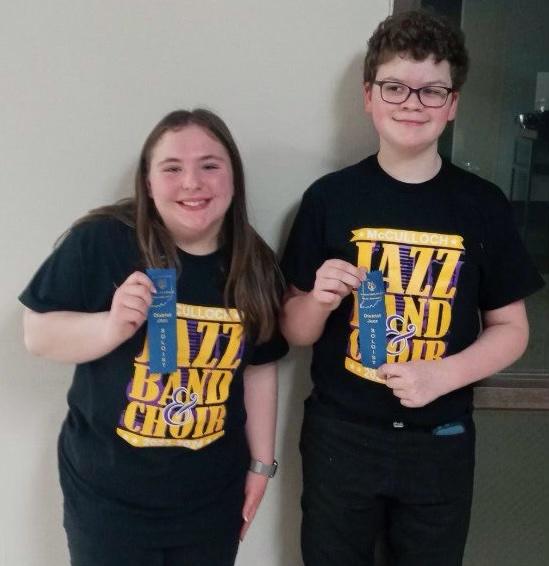 McCulloch Junior High School students Hannah Smith and Aiden Gilreath earned Outstanding Solo awards at the ISSMA Jazz Competition in March 2024